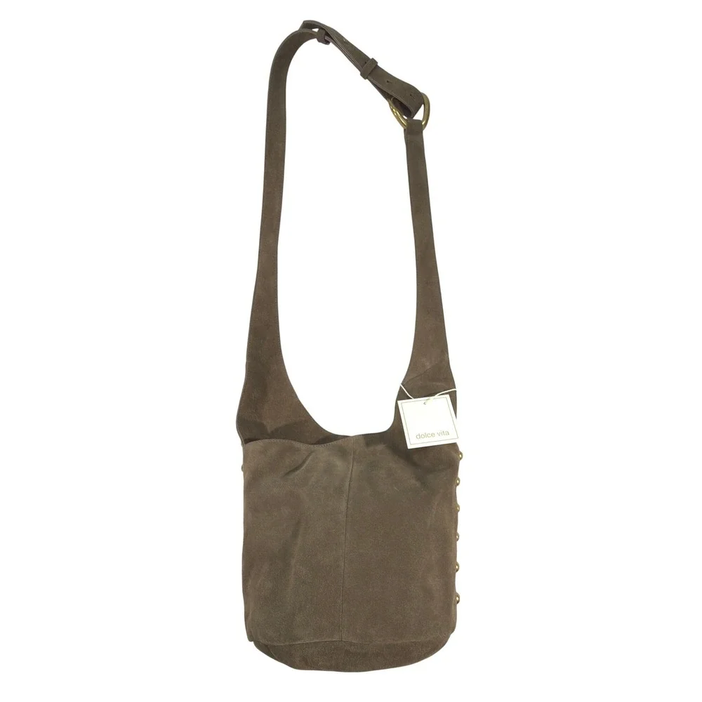 Dolce Vita Aubrie Olive Brown Suede Hobo Shoulder Bag NWT‎ Gold Studs Boho